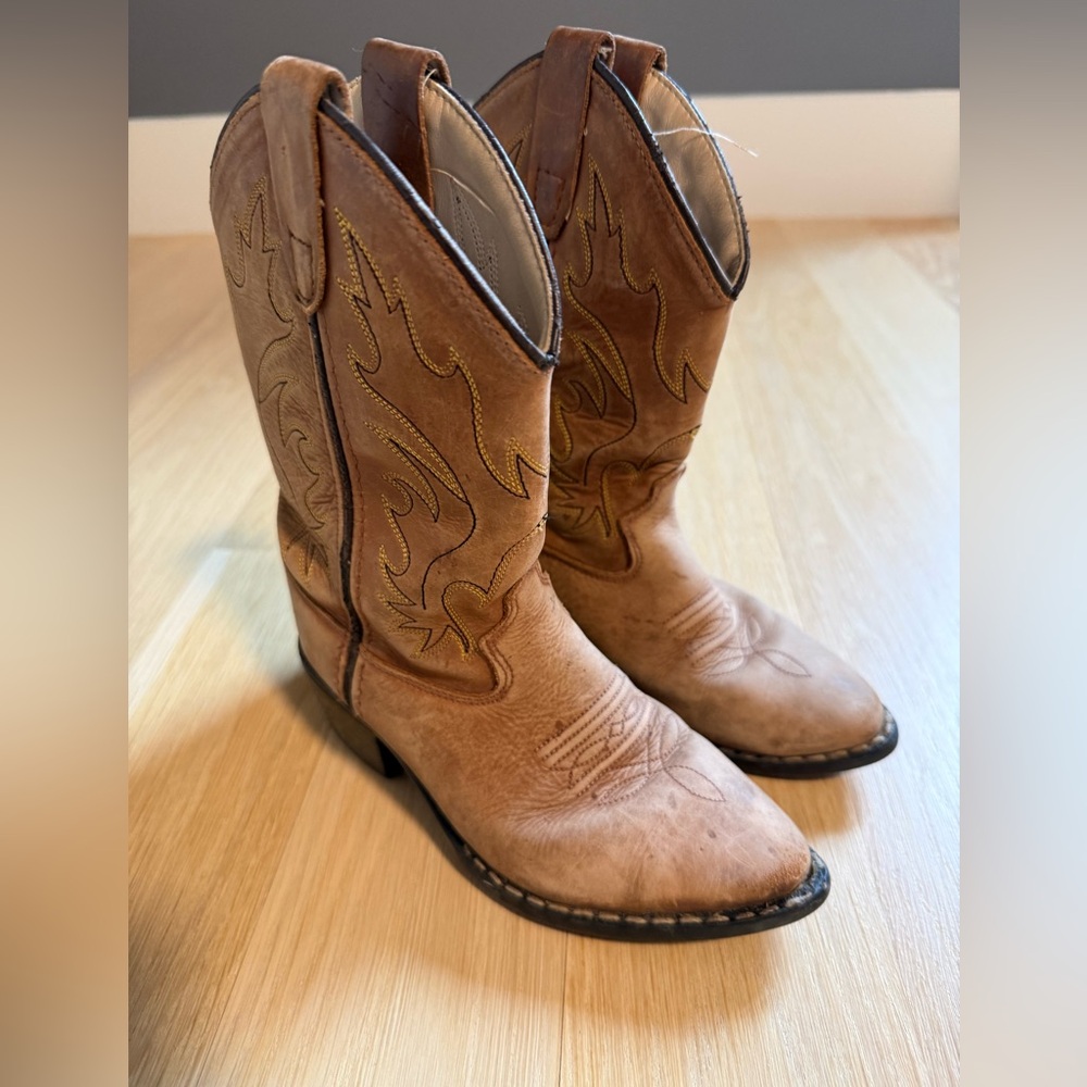 Kids Old West Tan Leather Cowboy Boots